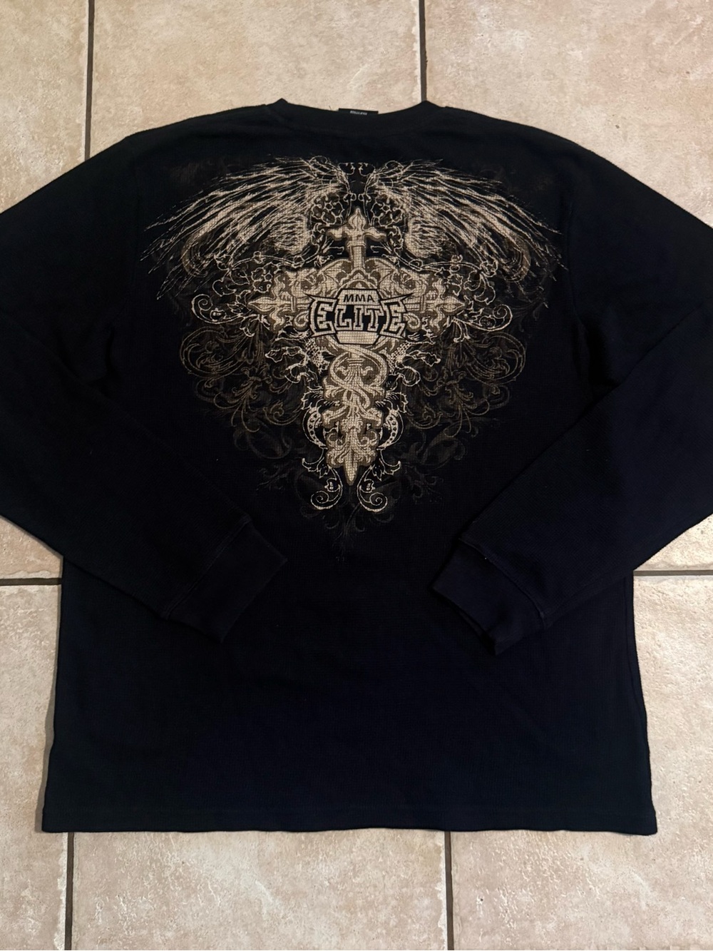 Y2K MMA Elite Black Long-Sleeve Crosses Graphic Shirt